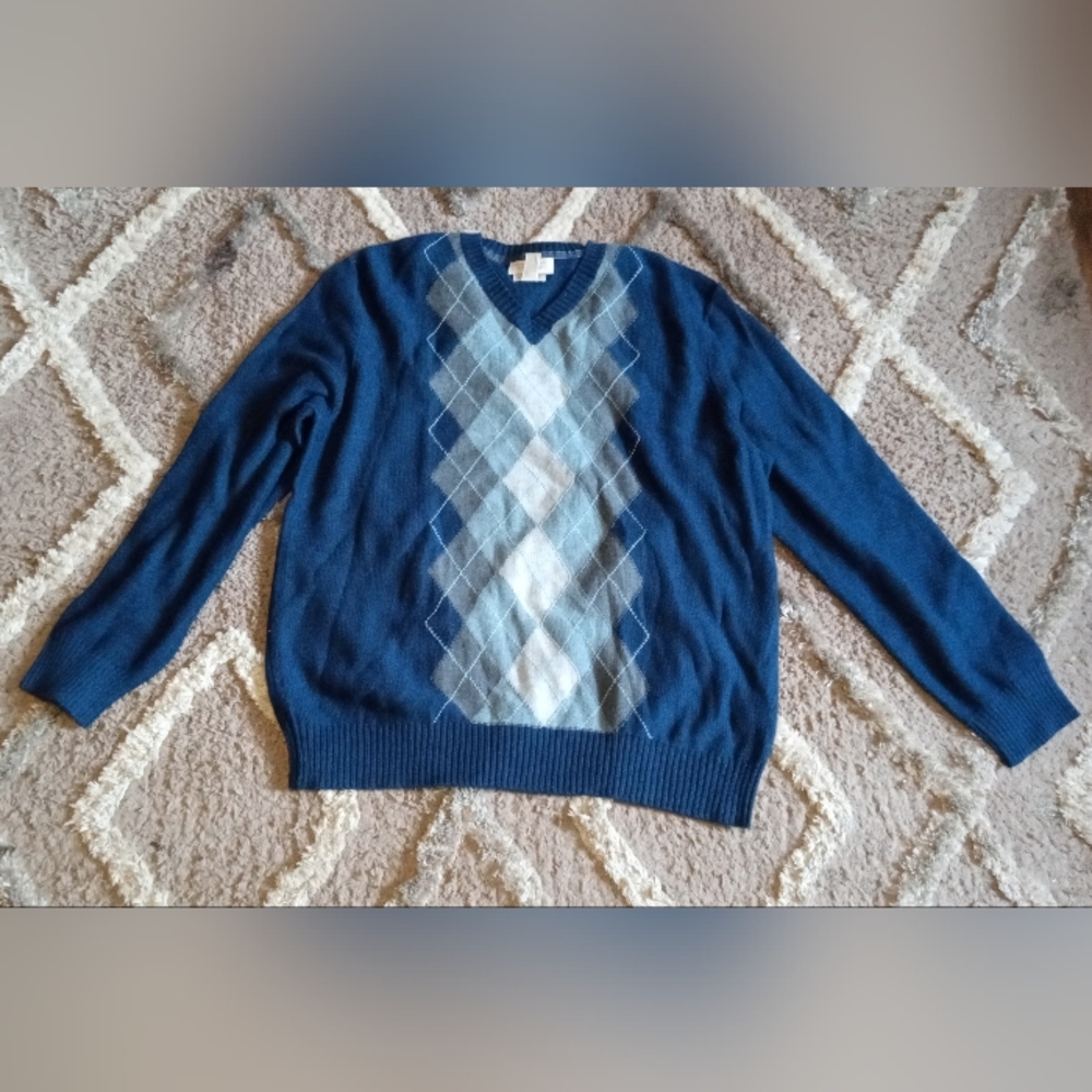 Banana Republic Size Large Luxury Blend Cotton Angora Mix Argyle Sweater